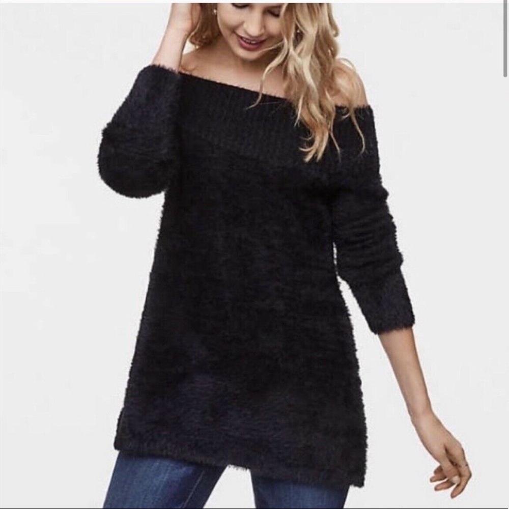 LOFT Off-the-Shoulder Black Fuzzy Tunic Top - XS